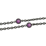 Victorian Long Gunmetal & Purple Crystal Chain 60"