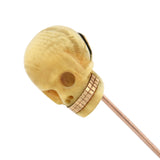 Victorian 14kt Hand Carved Ivory Skull Stickpin with Gold Teeth