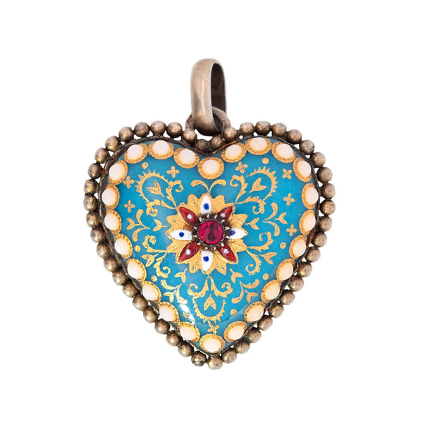Victorian French Sterling, Paste, Pearl + Enamel Locket/Pendant