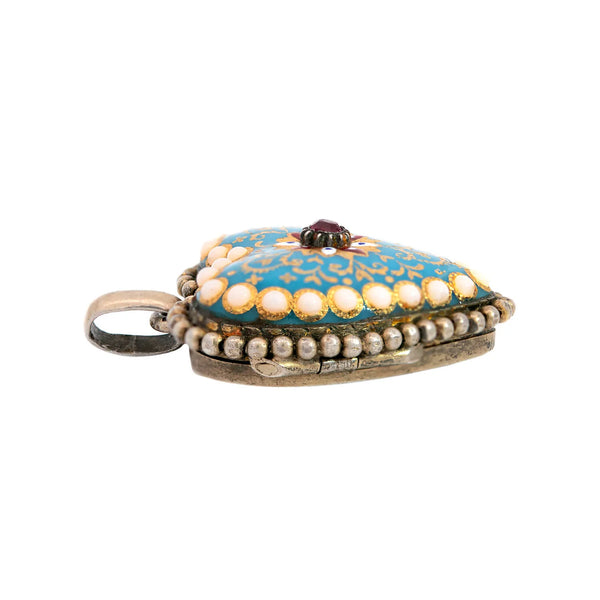 Victorian French Sterling, Paste, Pearl + Enamel Locket/Pendant