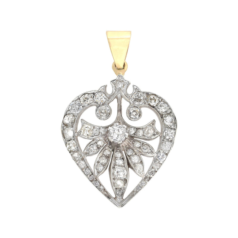 Edwardian 14kt/Sterling Silver Diamond Heart Pendant