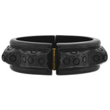 Retro Black Bakelite Carved Floral Clamper Bracelet