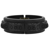 Retro Black Bakelite Carved Floral Clamper Bracelet