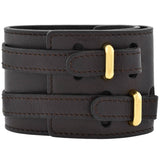 HERMÈS Estate Gold-Tone Wide Brown Leather Wrap Bracelet