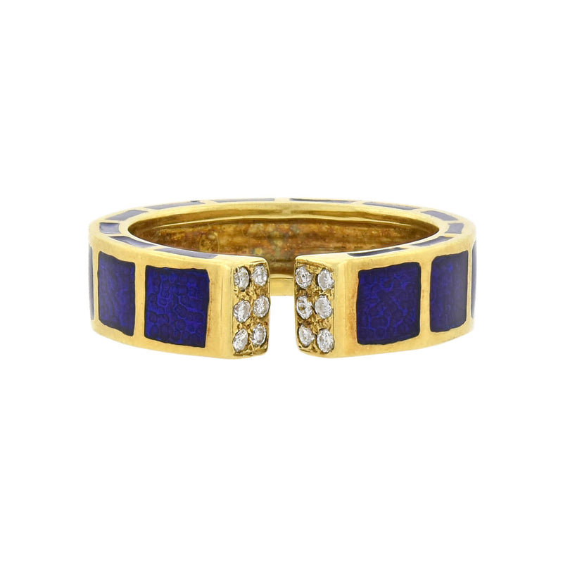 HIDALGO Estate 18kt Enameled + Diamond Open Front Ring