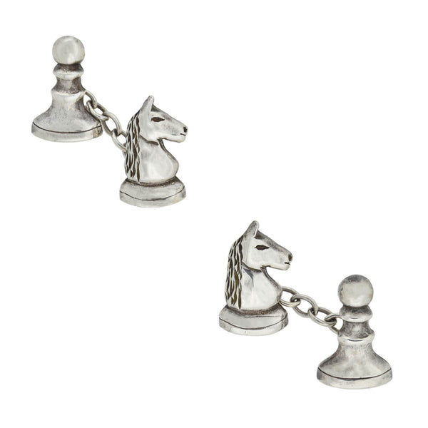 Estate English Sterling Knight + Pawn Chess Cufflinks
