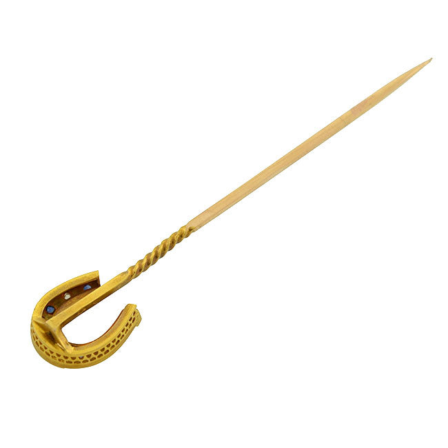 Victorian 18kt French Sapphire & Diamond Horseshoe Stick Pin