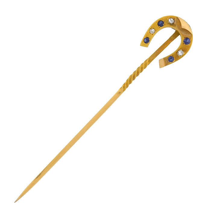 Victorian 18kt French Sapphire & Diamond Horseshoe Stick Pin