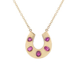 Victorian Conversion 14kt + Natural Burmese Ruby Horseshoe Pendant Necklace 1.5ctw