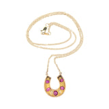 Victorian Conversion 14kt + Natural Burmese Ruby Horseshoe Pendant Necklace 1.5ctw