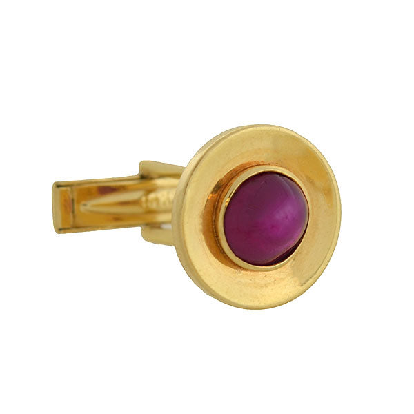 J.E. CALDWELL Retro 14kt No-Heat Burmese Ruby Cabochon Cufflinks