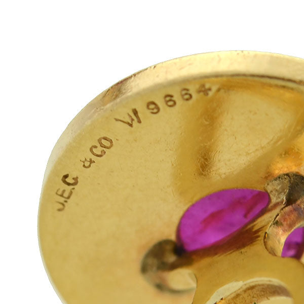 J.E. CALDWELL Retro 14kt No-Heat Burmese Ruby Cabochon Cufflinks