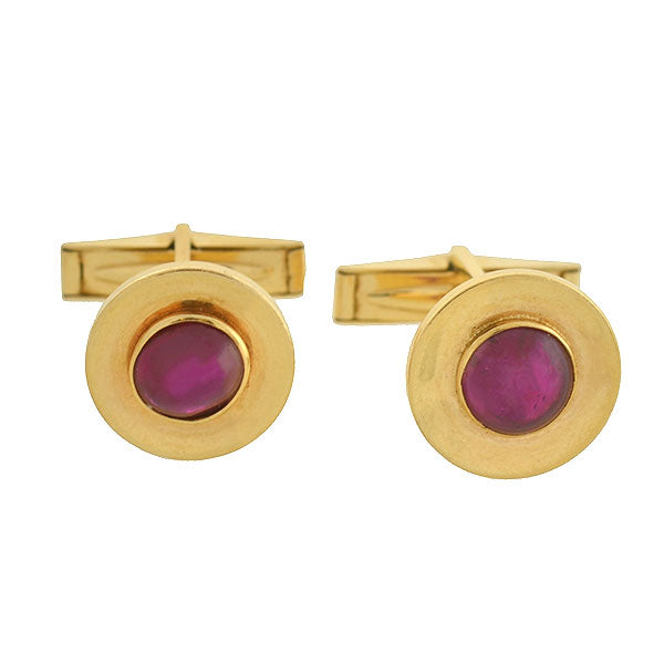 J.E. CALDWELL Retro 14kt No-Heat Burmese Ruby Cabochon Cufflinks