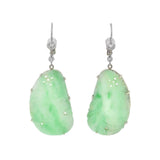 Art Deco 14kt Carved Jade + Diamond Dangle Earrings