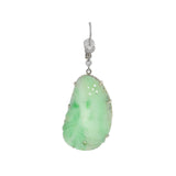 Art Deco 14kt Carved Jade + Diamond Dangle Earrings