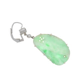 Art Deco 14kt Carved Jade + Diamond Dangle Earrings