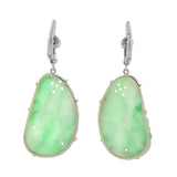Art Deco 14kt Carved Jade + Diamond Dangle Earrings