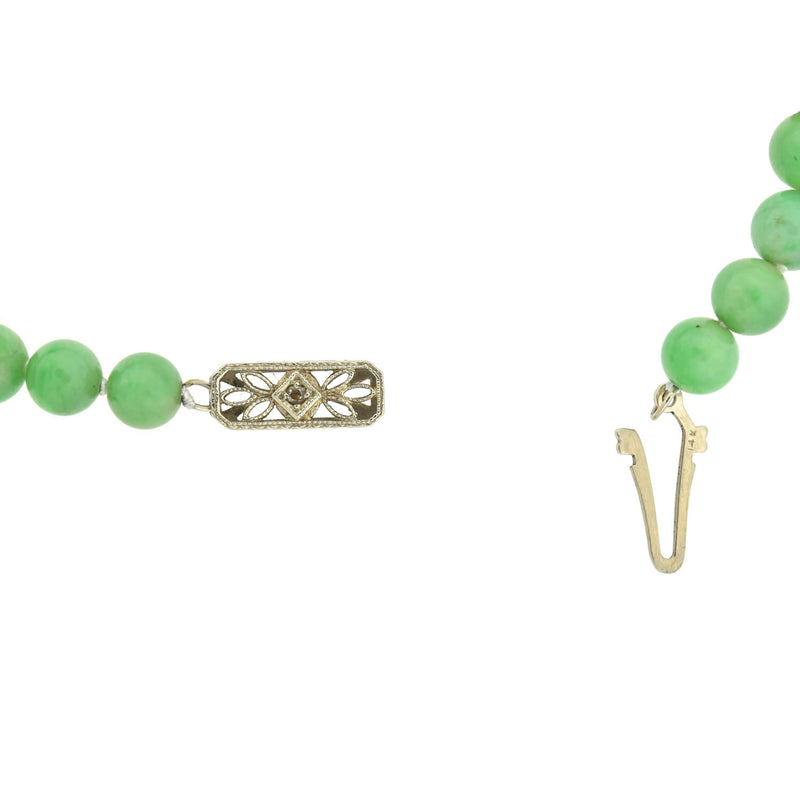 Art Deco 14kt Diamond + Jadeite Jade Bead Necklace 27.25"