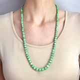 Art Deco 14kt Diamond + Jadeite Jade Bead Necklace 27.25"