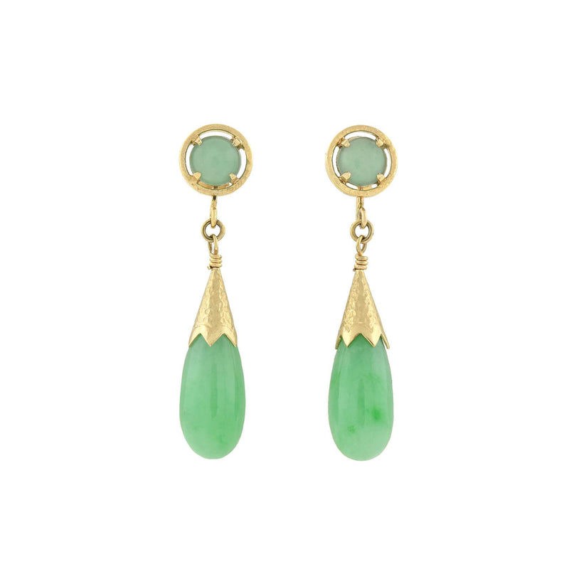 Vintage 14kt Jadeite Teardrop Dangle Earrings