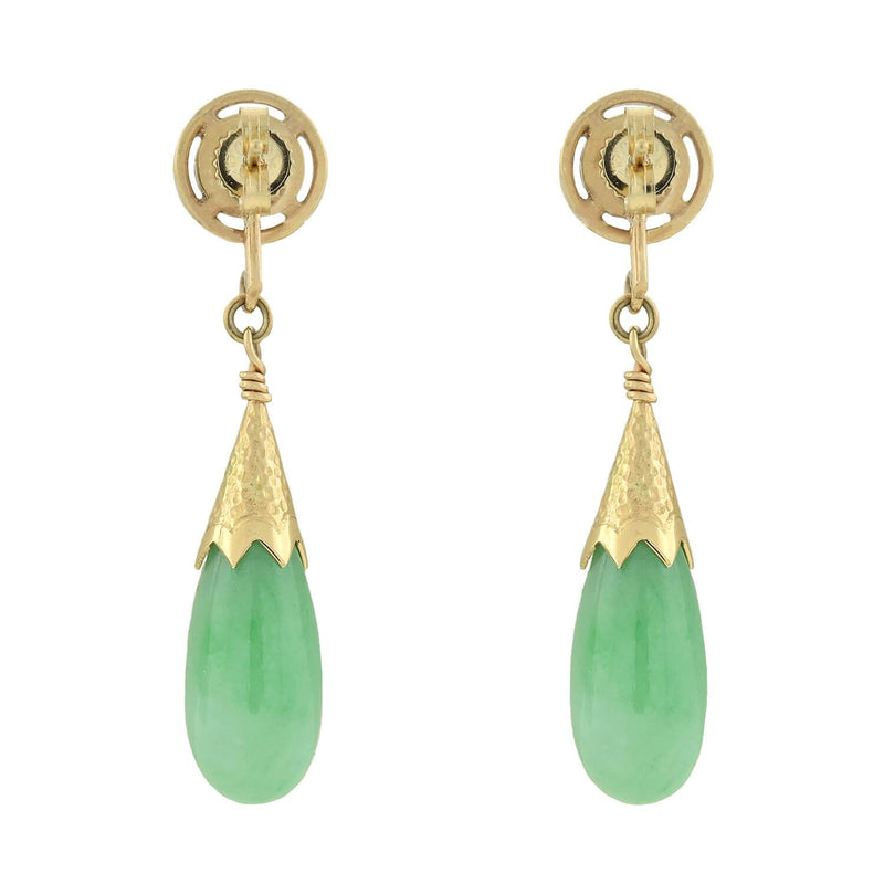 Vintage 14kt Jadeite Teardrop Dangle Earrings