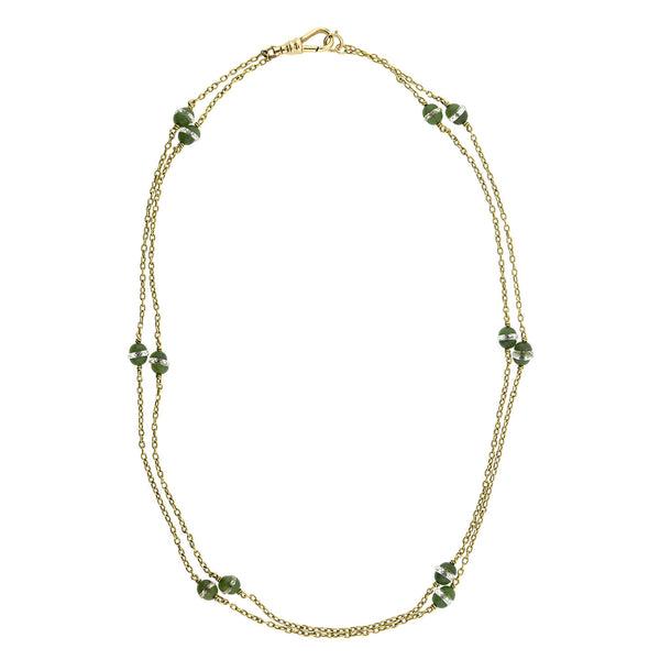 Late Victorian 14kt Rock Quartz Crystal + Jade Chain Necklace