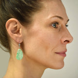 Art Deco 14kt Carved Jade + Diamond Dangle Earrings