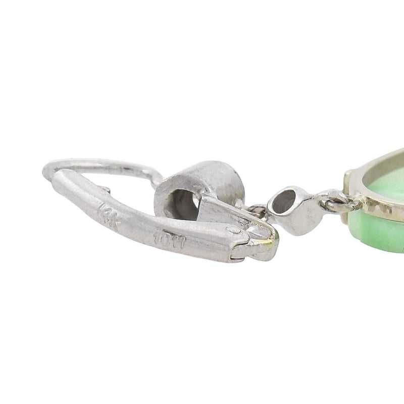 Art Deco 14kt Carved Jade + Diamond Dangle Earrings