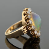 Victorian 14kt Jelly Opal Mine Cut Diamond Cluster Ring