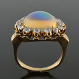 Victorian 14kt Jelly Opal Mine Cut Diamond Cluster Ring