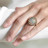 Victorian 14kt Jelly Opal Mine Cut Diamond Cluster Ring
