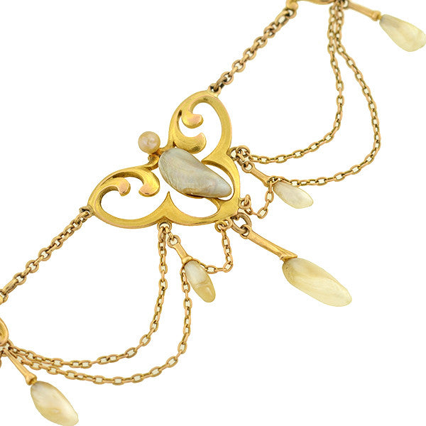 KREMENTZ Art Nouveau 14kt Natural Pearl Festoon Necklace