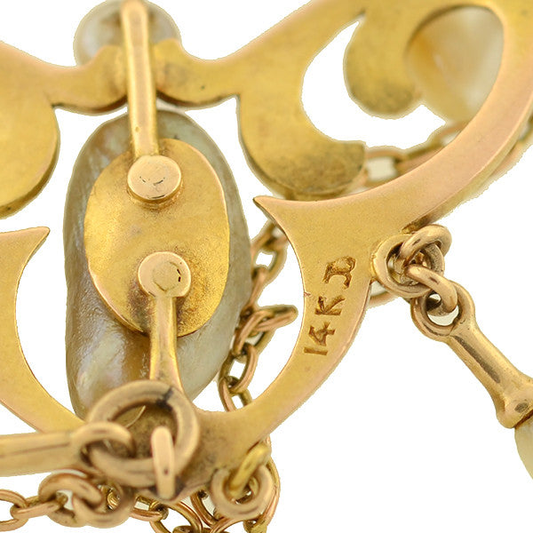 KREMENTZ Art Nouveau 14kt Natural Pearl Festoon Necklace