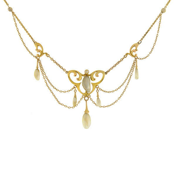 KREMENTZ Art Nouveau 14kt Natural Pearl Festoon Necklace