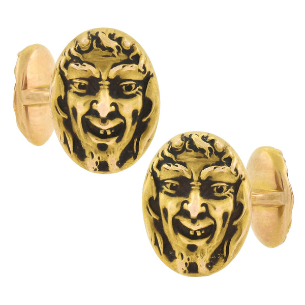 KREMENTZ Art Nouveau 14kt Double Sided Repousse "Bacchus/Dionysus" Cufflinks