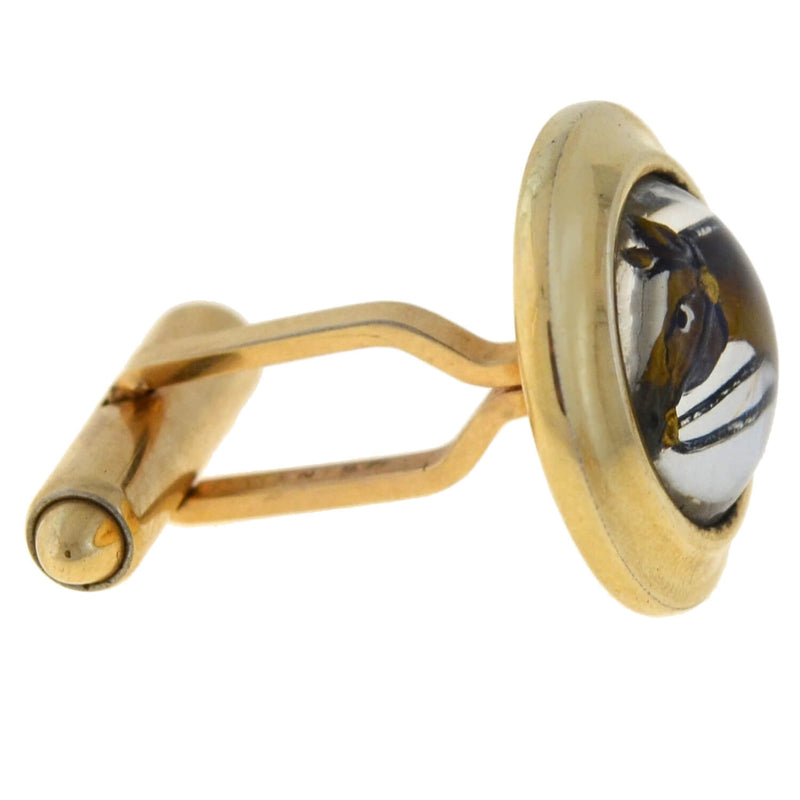 KREMENTZ Vintage Gold-Filled Essex Crystal Horse Cufflinks + Tie Clip Set