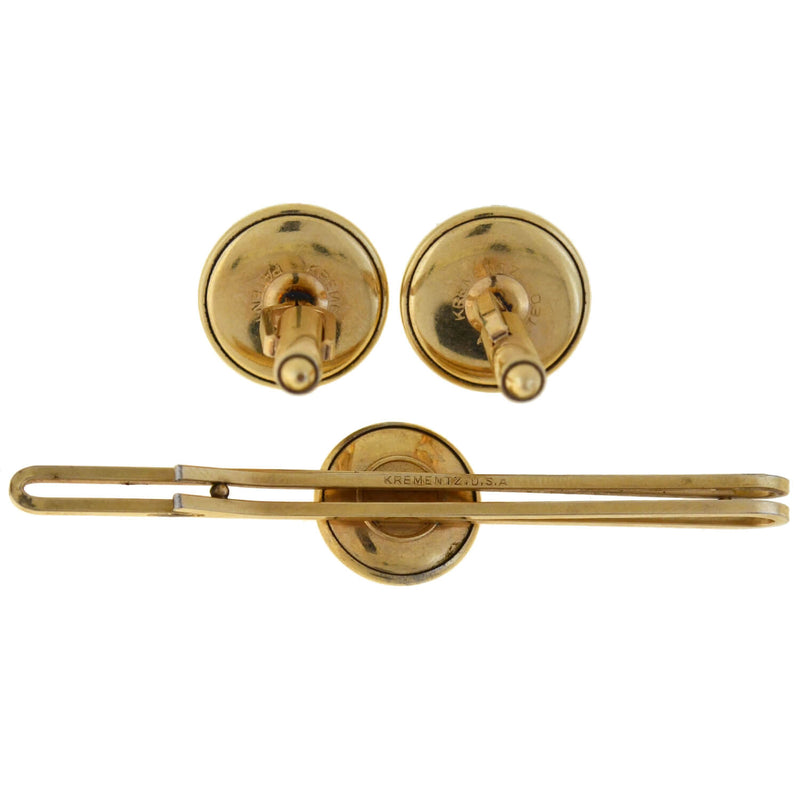 KREMENTZ Vintage Gold-Filled Essex Crystal Horse Cufflinks + Tie Clip Set
