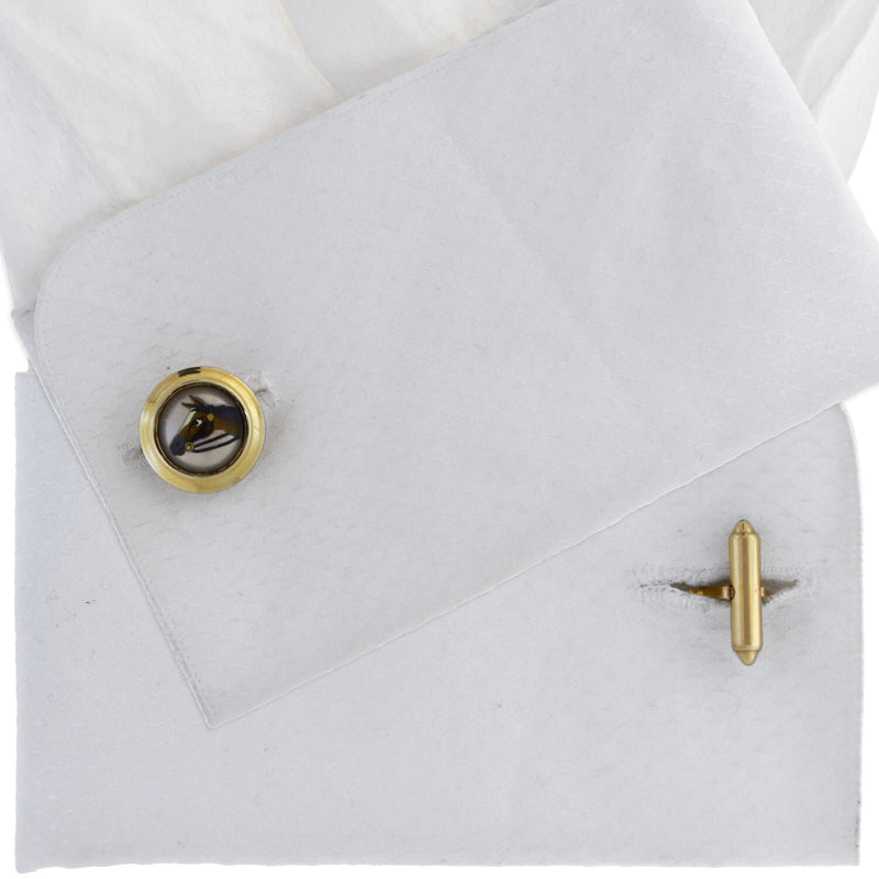 KREMENTZ Vintage Gold-Filled Essex Crystal Horse Cufflinks + Tie Clip Set