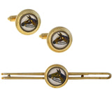 KREMENTZ Vintage Gold-Filled Essex Crystal Horse Cufflinks + Tie Clip Set