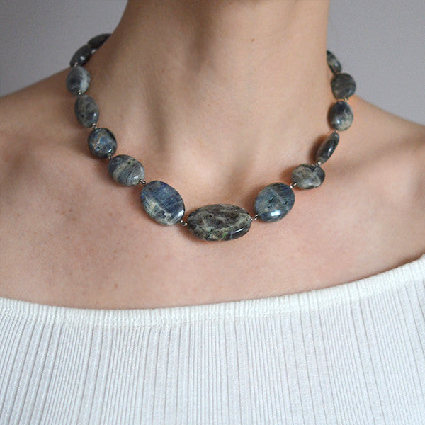 Vintage Gold-Filled Polished Labradorite Link Necklace