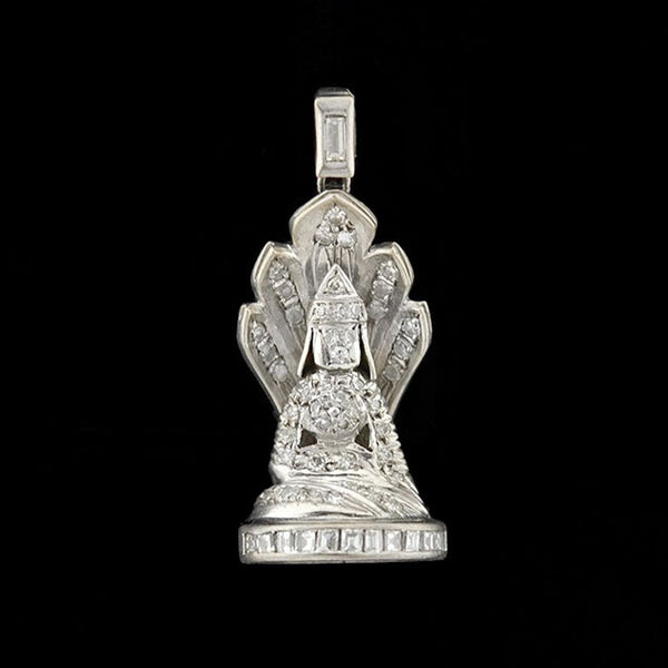 Retro 18kt Diamond Lakshmi Hindu Goddess Pendant 0.75ctw