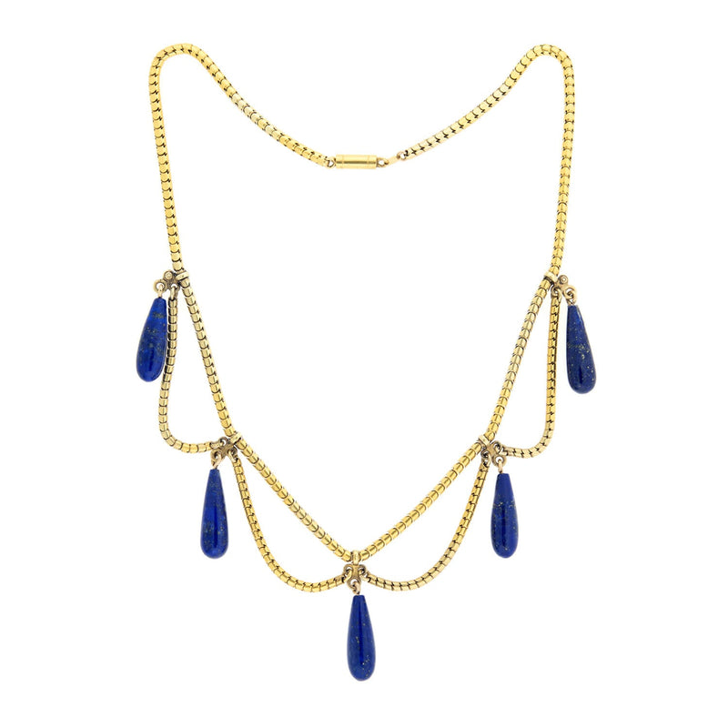 Victorian 18k Lapis Festoon Necklace