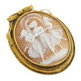 Victorian Huge 15kt Carved Shell "Three Graces" Cameo Pin