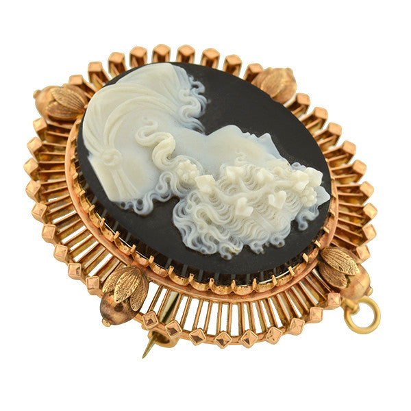 Victorian 14kt Carved Hardstone Cameo Pin/Pendant