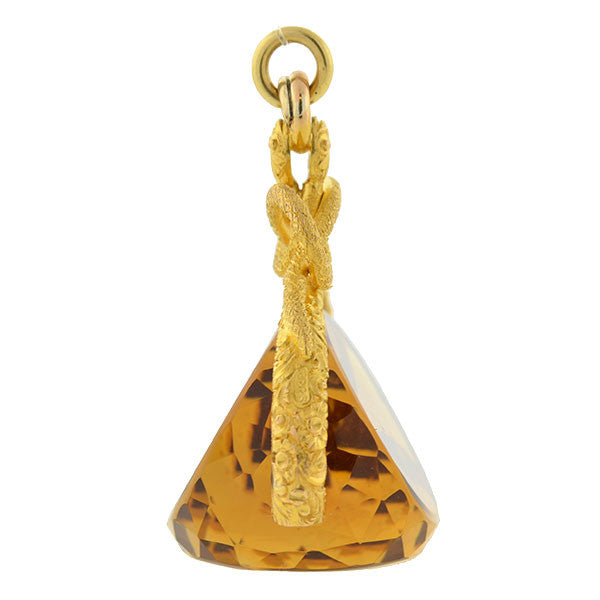 Victorian Huge 18kt Faceted Citrine & Snake Spinner Fob