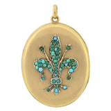 Victorian 14kt Large Fleur-De-Lys Turquoise Locket