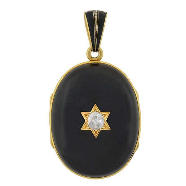 Victorian 15kt Banded Agate & Diamond Locket 0.75ct