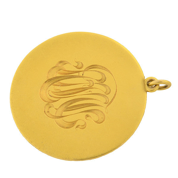Victorian 14kt Large Painted Ivory Portrait Pendant