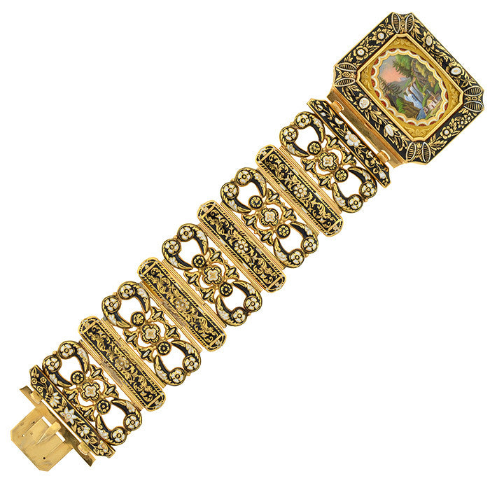 Early Large Victorian 18kt Swiss Enamel Bracelet w/Locket