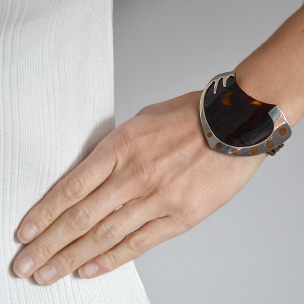LEDESMA Vintage Mexican Sterling Tortoise Shell Bracelet